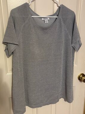Hampshire Studio Silver Metallic Short Sleeve Women's Top VTG 1X